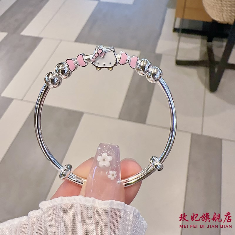 蝴蝶结kt猫纯银手镯女卡通时尚