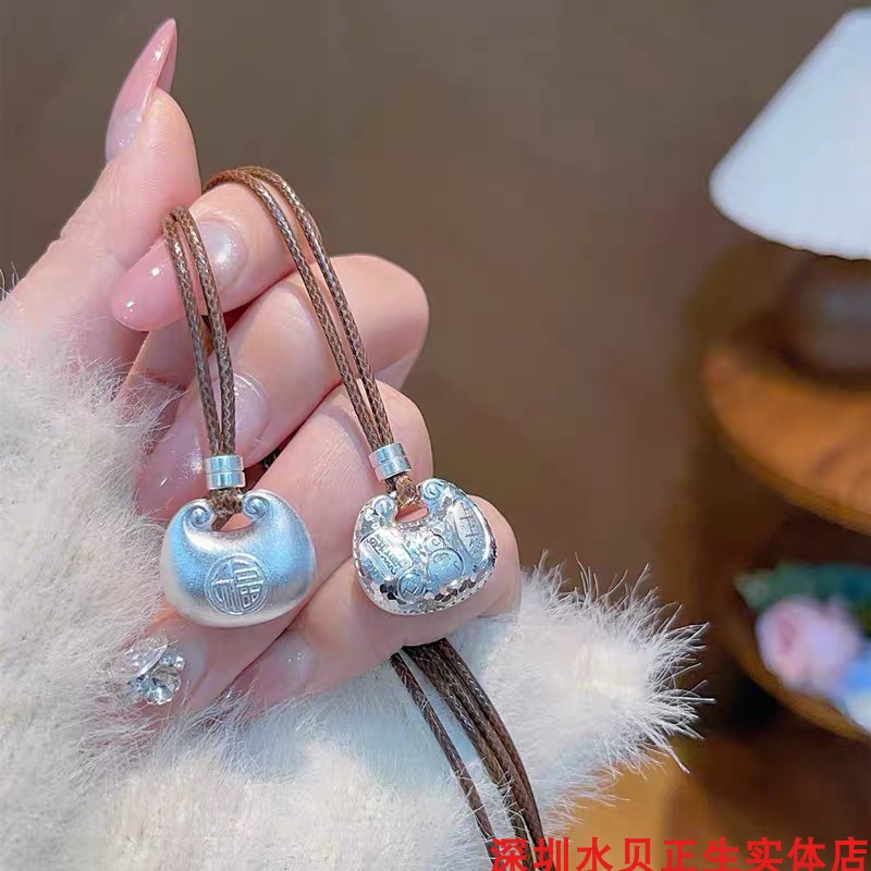 深圳水贝正生小胖福吉言碎冰冰纯银项链时尚轻奢足银毛衣链送女友