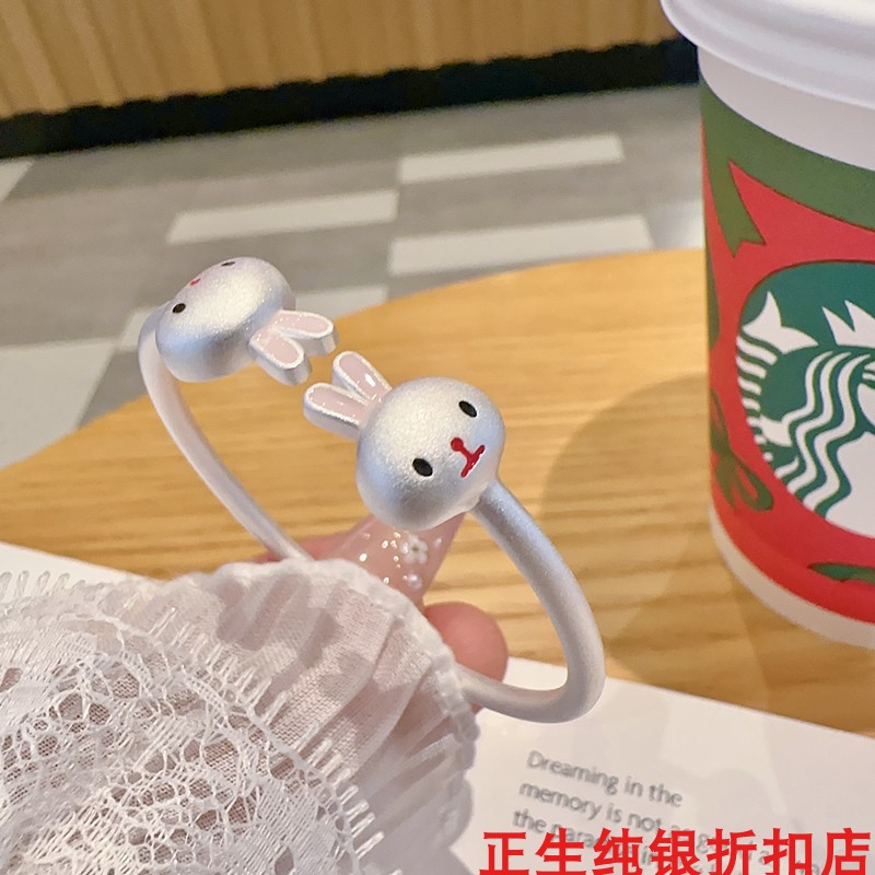 小兔子开口纯银手镯女可爱卡通