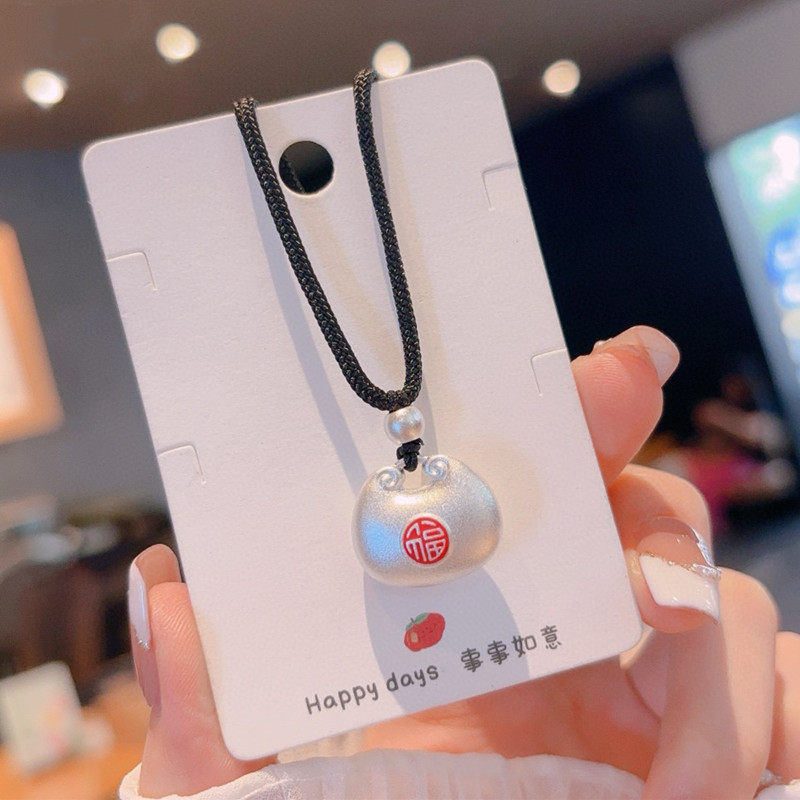 香港正生足银999小胖福实心编织绳纯银项链女时尚百搭时尚毛衣链