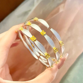 香港正生桂花开口实心纯银手镯足银9999时尚 轻奢高级感送女友礼物