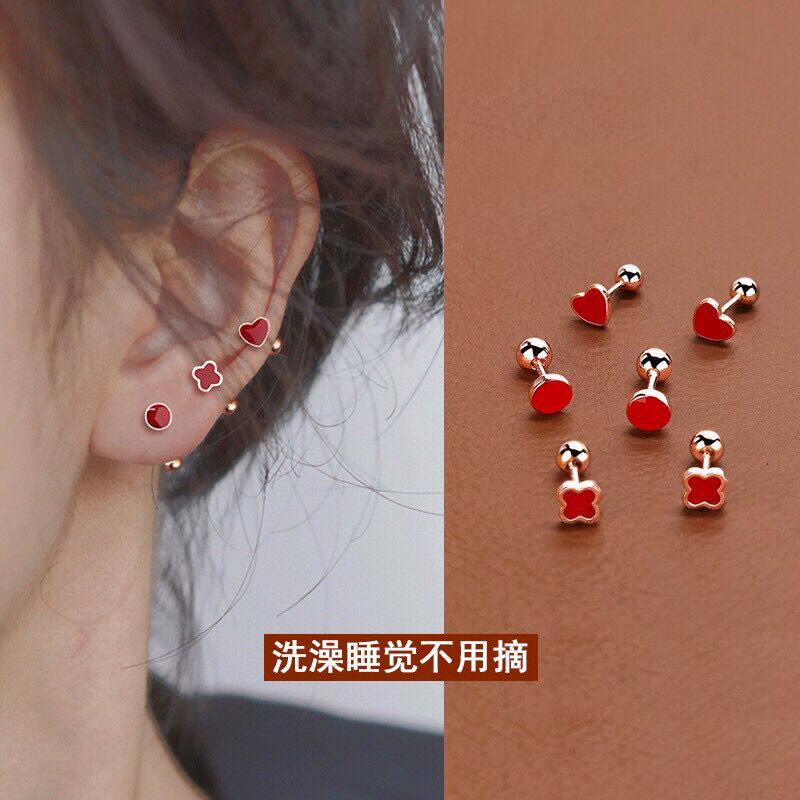 小巧精致爱心四叶草螺丝纯银耳钉