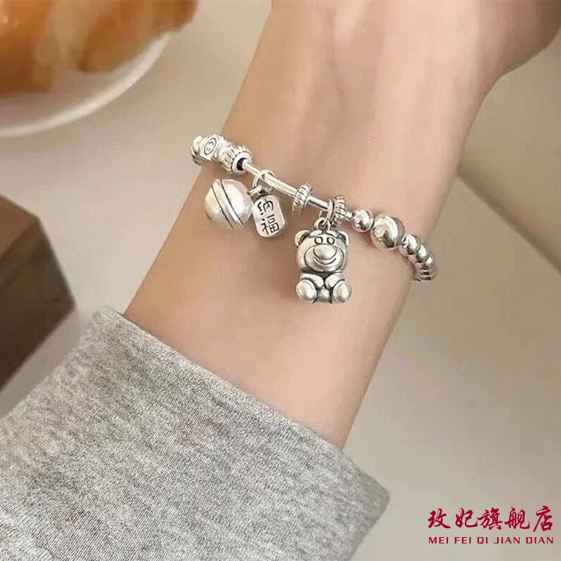 草莓熊纯银手链女小众简约百搭