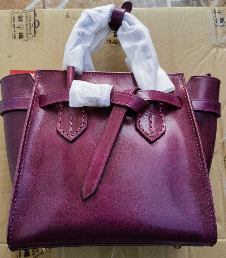 制道全植鞣无毒头层牛皮真硬皮手提单肩斜挎包女士包30*20