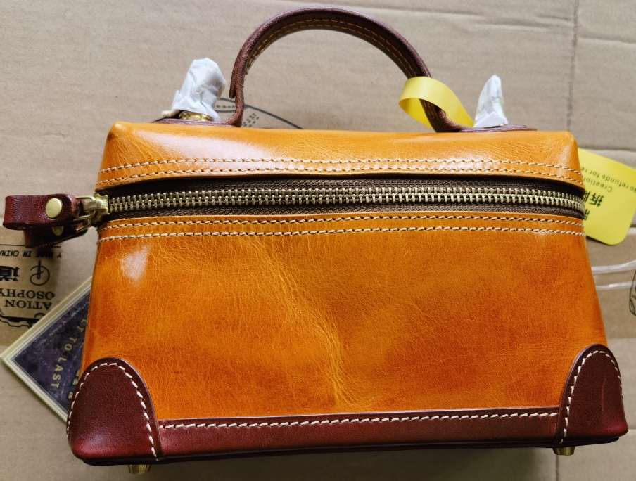 制道手工皮具皮包全植鞣头层真牛硬皮手提包斜挎包女士包包21*13