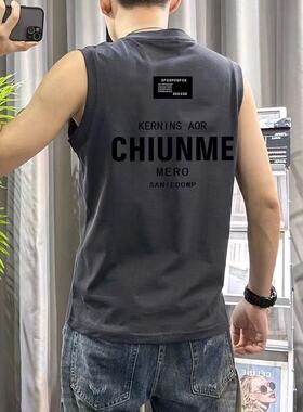 夏季背心新款字母T恤无袖潮牌休闲宽松运动坎肩ins美式上衣