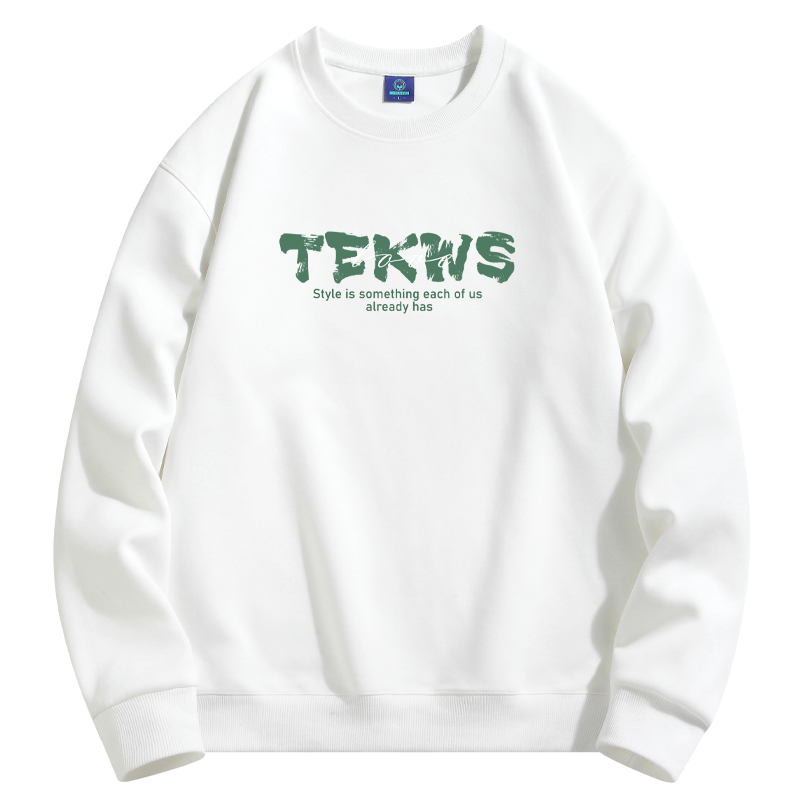 2023年320克重磅春秋款男生无帽宽松薄款长袖t恤圆领卫衣TE绿字