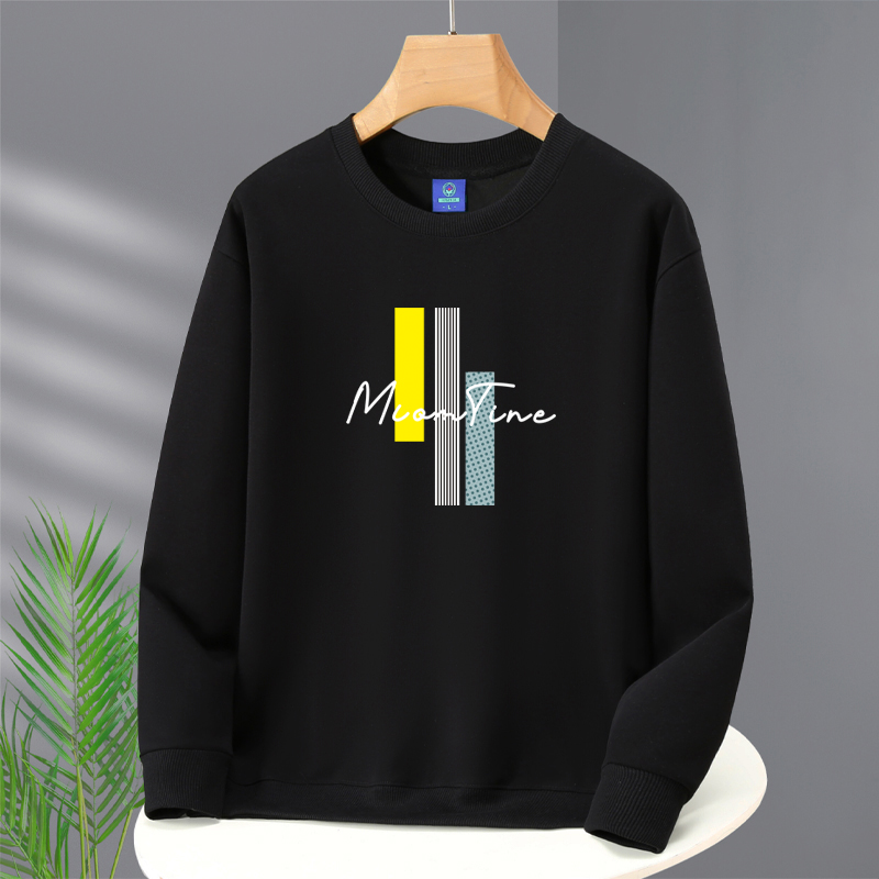 2023年320克重磅春秋款男生无帽宽松薄款长袖t恤圆领卫衣三条杠