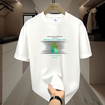 2024新款重磅200g纯棉t恤男女同款短袖打底衫夏季大码半袖-线条R