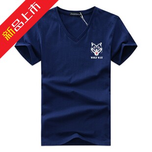 2022春夏男T恤 V领印花短袖 鸡心领打底衫 外贸大码半袖-小狼头