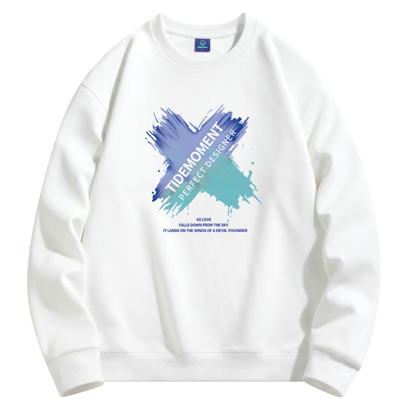 2023年320克重磅春秋款男生无帽宽松薄款长袖t恤圆领卫衣彩色X