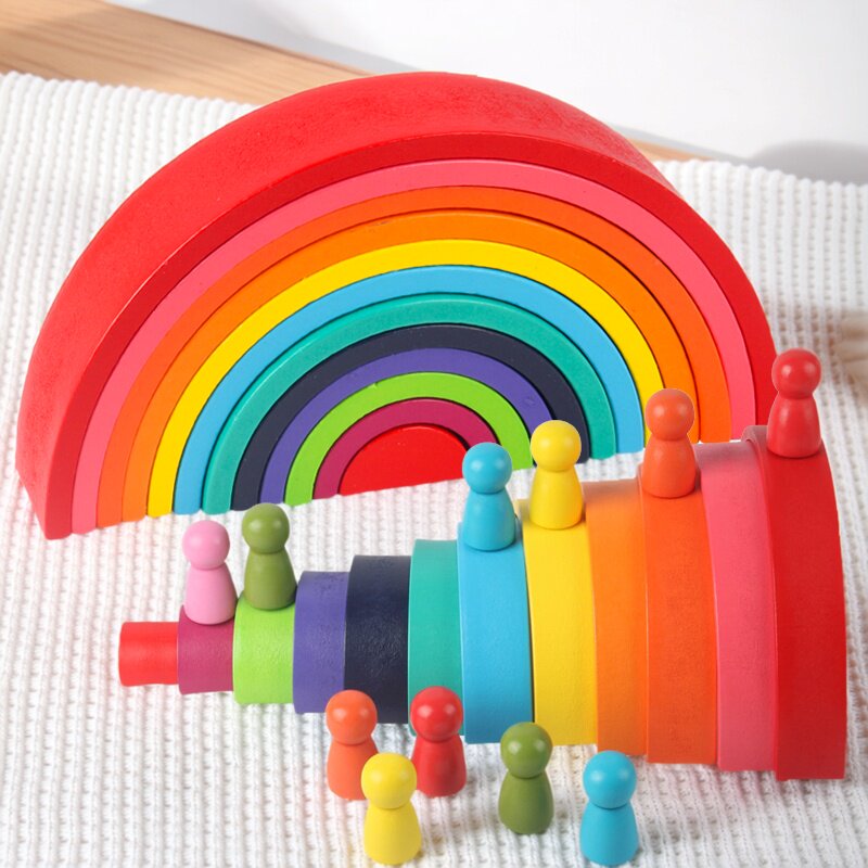 蒙氏榉木12色彩虹隧道积木