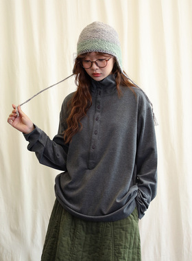 12.12纽扣小高领灰色打底衫德绒保暖