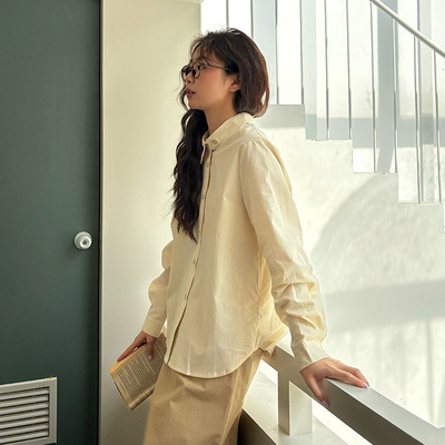 2.21日系不对称领小纽扣长袖衬衫