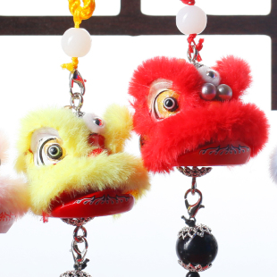 醒狮钥匙扣原创舞狮国潮中华雄狮少年迷你树脂狮头汽车工艺品挂件