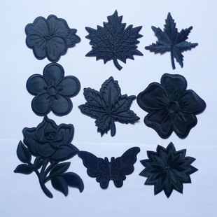 大号玫瑰花朵黑色刺绣布贴补丁贴花衣服裤子装饰修补破洞熨烫图案