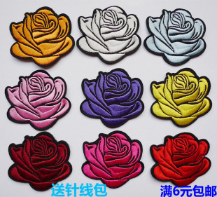 手工DIY玫瑰花朵布贴补丁贴衣服裙摆刺绣装 饰贴桌布修补破洞贴花