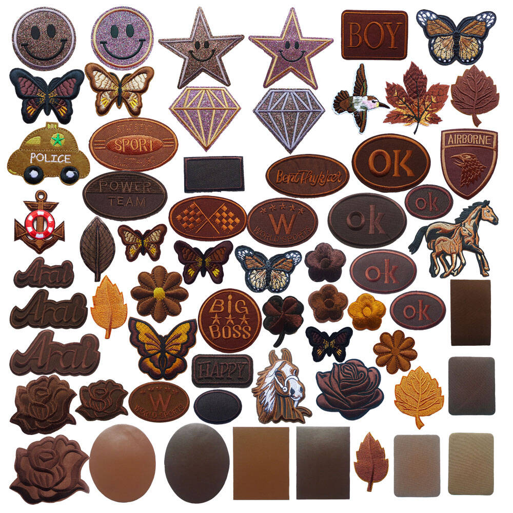 百搭大中小号棕色刺绣布贴