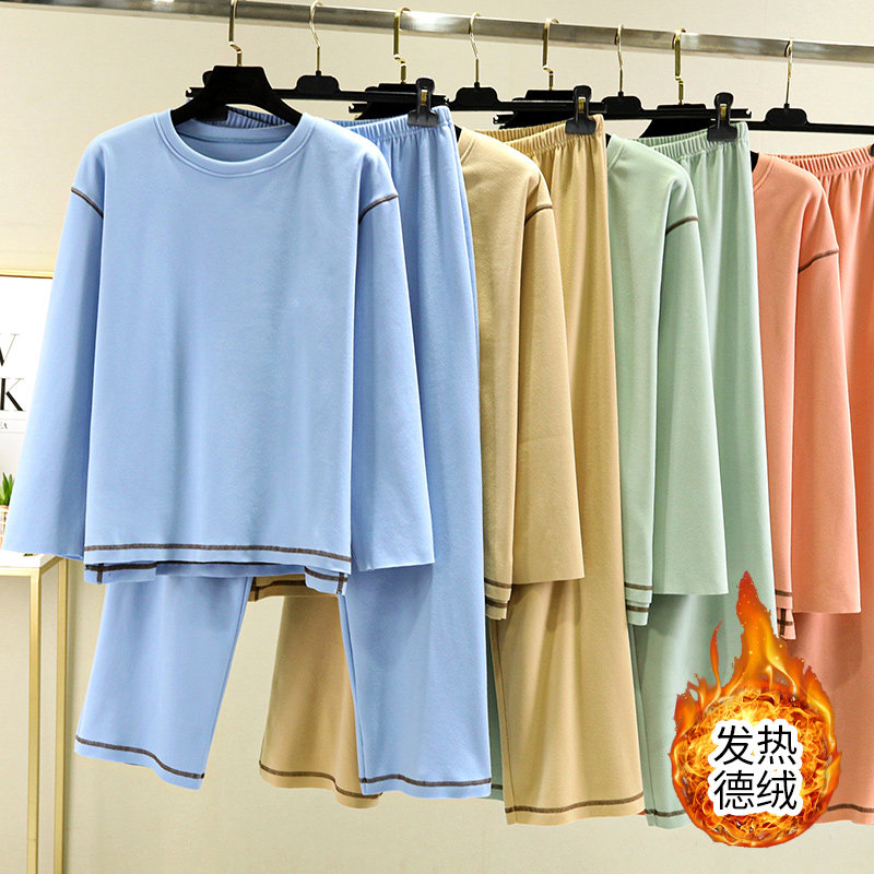 가을 겨울 여성용 독일 벨벳 잠옷 세트 두꺼운 벨벳 캐주얼 따뜻함 루즈 대형 겉옷 홈웨어 투피스 세트