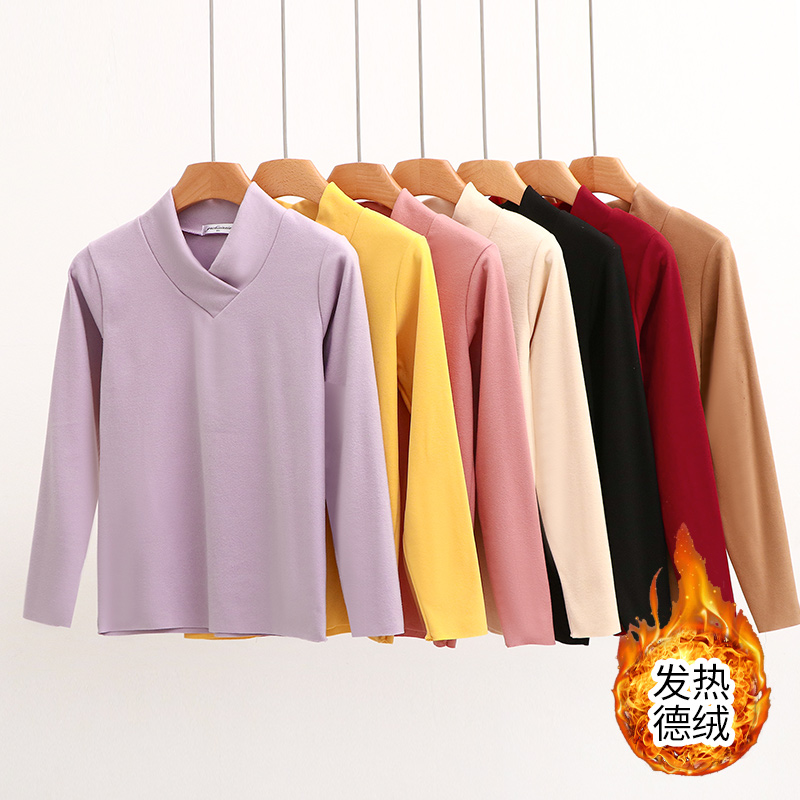 德绒半高领打底衫女冬大码显瘦百搭上衣内搭加绒加厚保暖长袖t恤