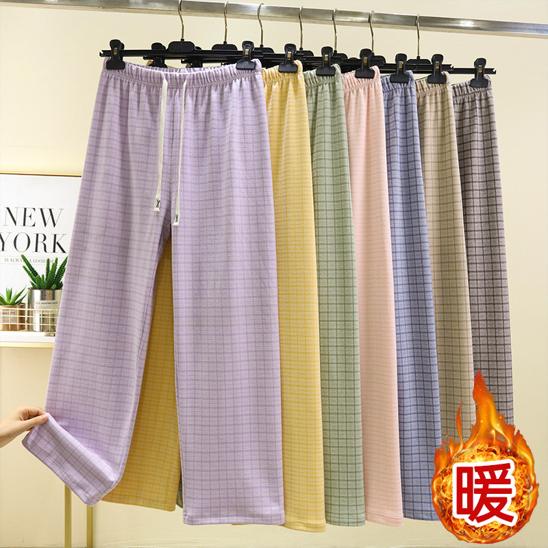 德绒保暖抽绳格子裤女冬居家加绒睡裤大码外穿休闲加厚宽松直筒裤,女士内衣/男士内衣/家居服,睡裤/家居裤,淘宝优惠券,粉丝福利购,淘宝优惠卷