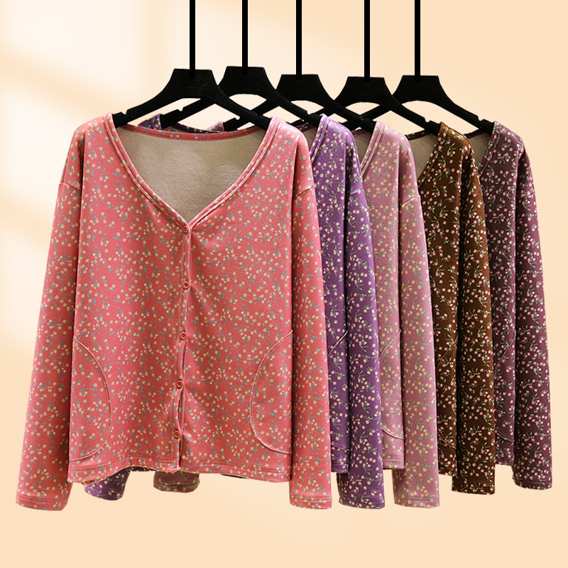 中老年德绒保暖开衫居家上衣