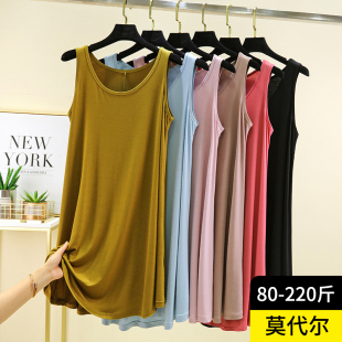 休闲长裙大码 薄款 宽松简约纯色连衣裙 睡裙女夏季 莫代尔圆领无袖
