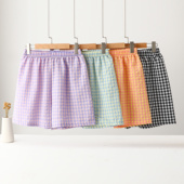 百搭格子短裤 衩睡裤 时尚 三分裤 夏季 居家大裤 大码 女可外穿休闲裤