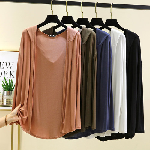 宽松莫代尔连帽开衫薄款长袖外套