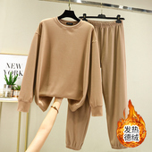 德绒家居套装 两件套 打底上衣加绒加厚宽松睡衣睡裤 女冬季 休闲大码
