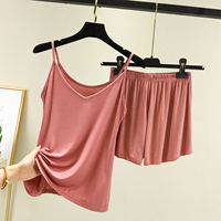 Modal halter top for women's summer, large size loose home light set, casual and versatile, black ear-trimmed pajamas two-piece set thumbnail 6