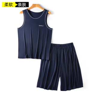 夏季 套服 大码 宽松背心短裤 男士 睡衣大码 薄款 家居服套装 莫代尔无袖