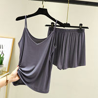 Modal halter top for women's summer, large size loose home light set, casual and versatile, black ear-trimmed pajamas two-piece set thumbnail 7