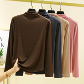 T恤大码 莫代尔纯色高领打底衫 女秋内搭纯色长袖 显瘦休闲百搭上衣
