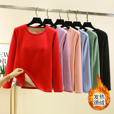 德绒圆领带胸垫上衣女冬