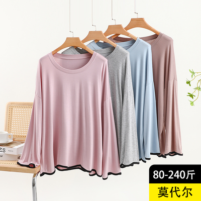 莫代尔圆领飞边上衣女秋