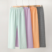 百搭格子裤 居家睡裤 夏季 高腰休闲裤 2025新款 宽松直筒裤 时尚 女大码