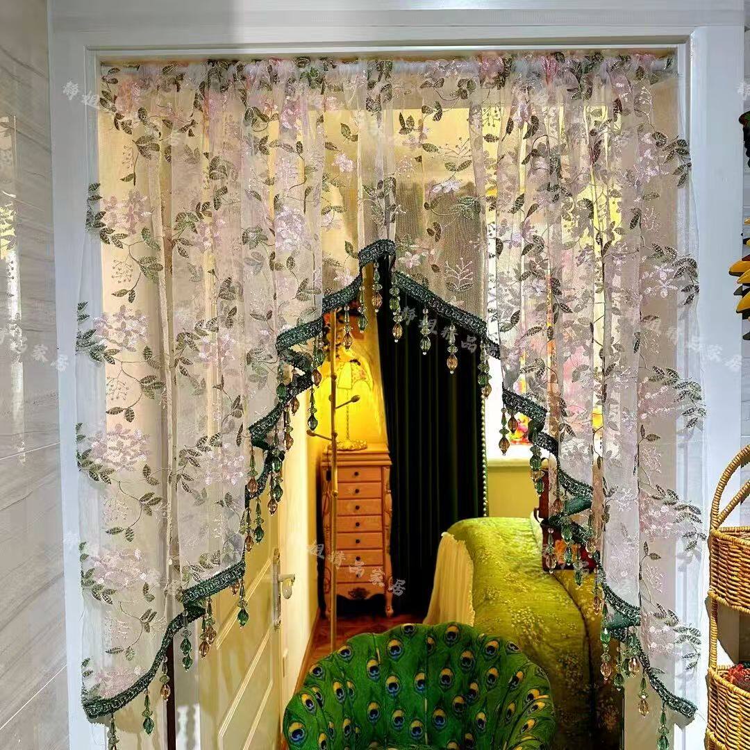 法式门帘复古刺绣蕾丝纱帘遮挡短帘拱形卧室阳台走廊玄关对门隔断