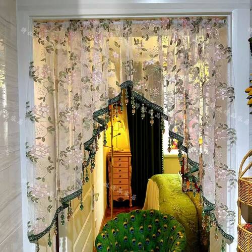 法式门帘复古刺绣蕾丝纱帘遮挡短帘拱形卧室阳台走廊玄关对门隔断