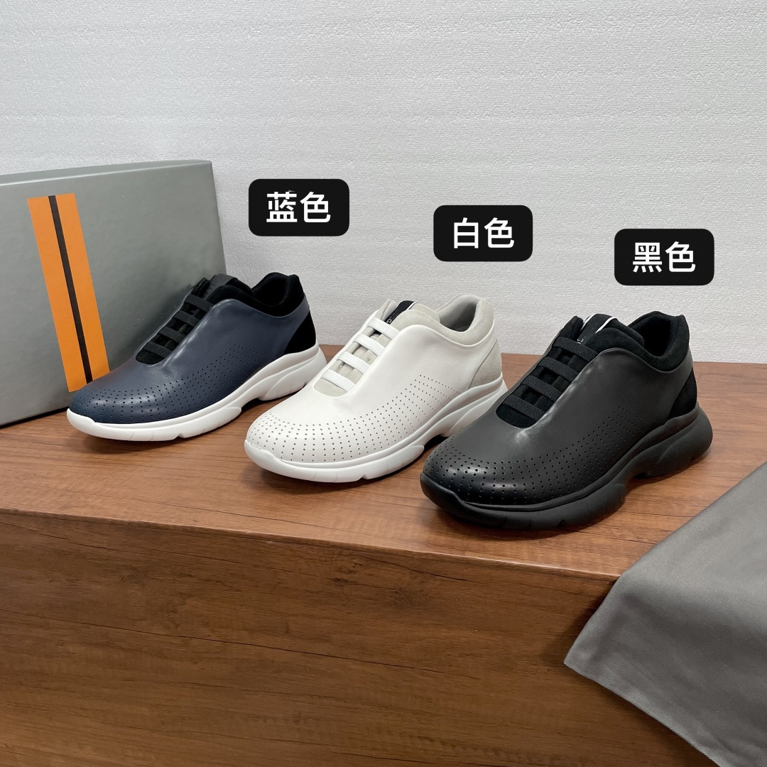 Z家新款冬季男士一脚蹬低帮休闲鞋透气厚底百搭舒适羊皮革运动鞋