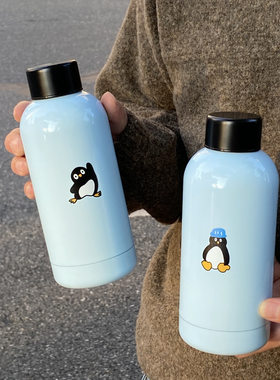 小众蓝色呆萌企鹅保温杯 大容量304不锈钢水杯可爱随行杯350ml