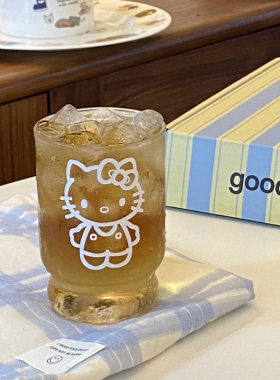 ins高透卡通kt猫玻璃杯 可爱高硼硅水杯 少女心牛奶早餐杯咖啡杯