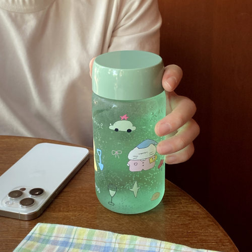 自制卡通睡衣小猫塑料杯 tritan环保耐高温绿色随行杯 简约随手杯