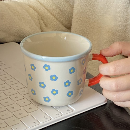 法式复古花瓶陶瓷马克杯 ins插画美式咖啡杯情侣水杯 大口径350ml