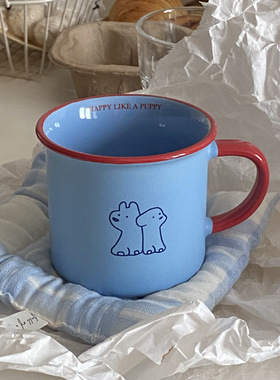 自制小众简约蓝色自由飞鸟翻口马克杯 情侣咖啡杯水杯子毕业礼物