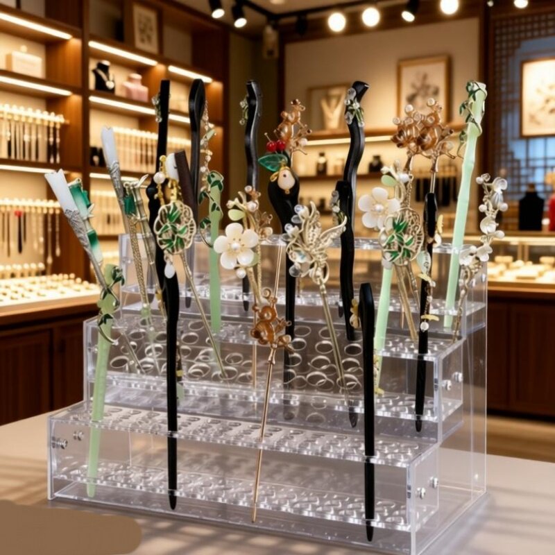 发簪收纳盒亚克力透明古风头饰头钗神器画笔手工配件笔架展示架子
