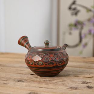 日本常滑烧茶壶 搅泥切面橫侧把手急须壶 已故名匠谷川菁山手作