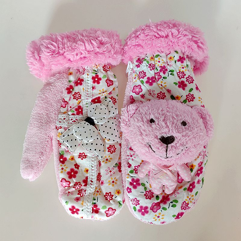 可爱高颜值连指全包防丢扣冬季保暖碎花学生骑车卡通玩偶毛绒手套