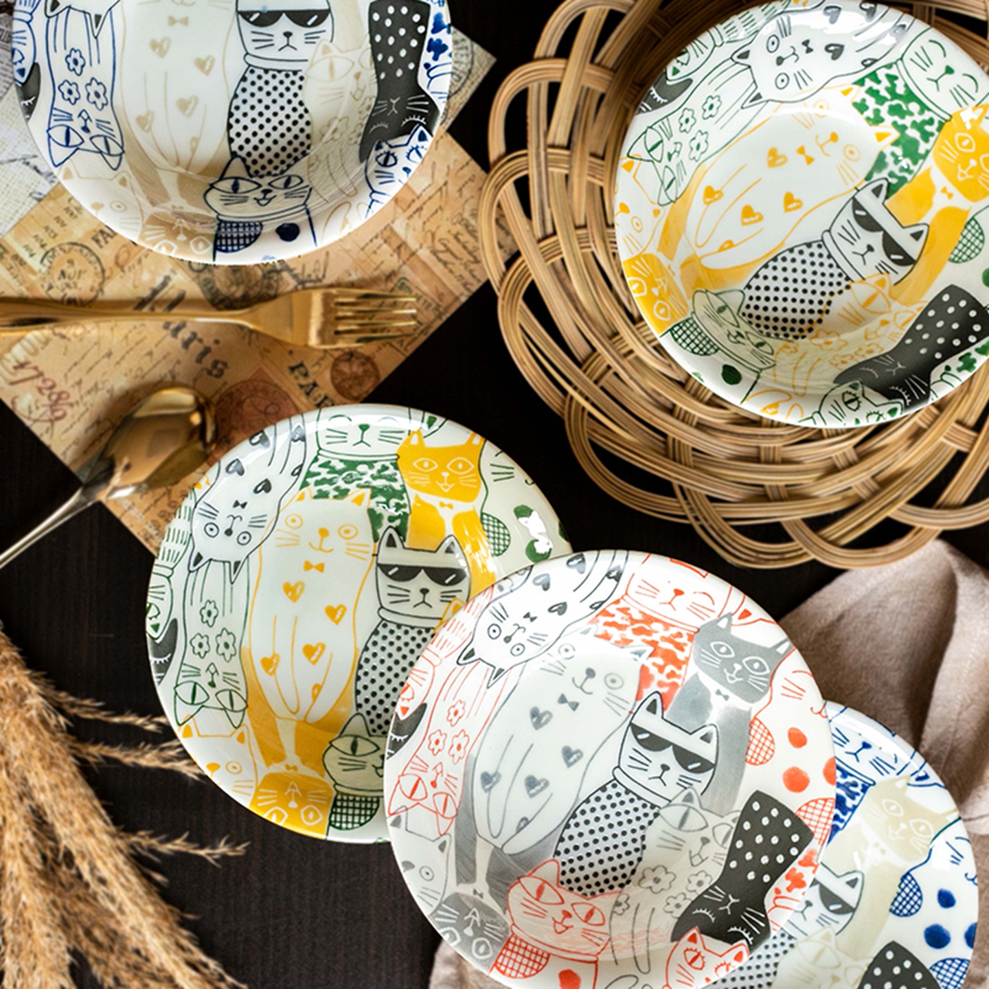 AWASAKA猫咪餐盘碗米饭碗沙拉碗