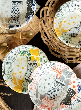 AWASAKA猫咪餐盘菜盘客厅装饰水果盘米饭碗沙拉碗